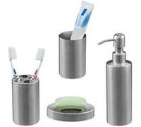 Relaxdays Accessoires de Salle de Bain, 4 pièces, en INOX brossé et Plastique, Design Moderne et harmonieux, argenté