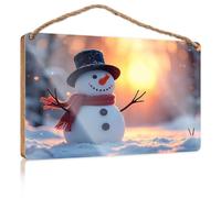 Accessoires de salle de bain amusants « A Cheerful Snowman Stands In The Snow » - Panneau en bois - Décoration murale à suspendre pour homme (23 x 35 cm)