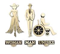 Accessoires de salle de bain autocollants muraux - Set complet : plaques hors-porte pour salle de bain WC en plastique doré - 3 pièces - homme, femme, handicapé idéal pour salles de bains publiques