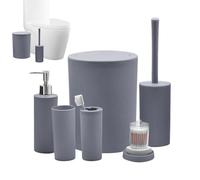 Accessoires de salle de bain en bambou | Ensemble de luxe moderne avec support à dents, Goblet, Bagclerk, poubelle, brosse WC et distributeur de savon