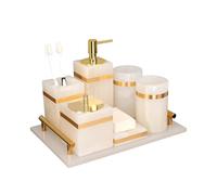 Accessoires de Salle de Bain en marbre Naturel Blanc Distributeur de Savon de Luxe doré Porte-Coton-Tige Porte-Brosse à Dents Ensemble de Salle de Bain(Aromatherapy Bottle)