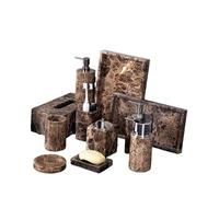 Accessoires de Salle de Bain en marbre Naturel Marron Distributeur de Savon en marbre de Luxe Porte-Brosse à Dents Porte-Savon Ensemble de Plateaux for Salle de Bain(B-Tissue Box)