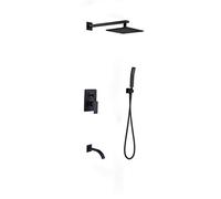 Accessoires de Salle de Bain, Ensemble de robinetterie de Douche Noire, Robinet de Baignoire à Trois Fonctions Effet Pluie, mitigeur Mural, Ensemble de Douche avec p