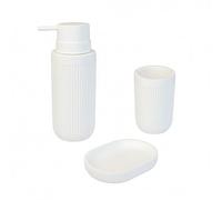 Accessoires de Salle de Bain Relaxdays, 3 pièces, Porte-Savon, Distributeur de Savon, gobelet à Dents, polyrésine, Blanc