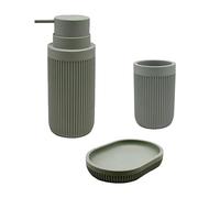 Accessoires de Salle de Bain Relaxdays, 3 pièces, Porte-Savon, Distributeur de Savon, gobelet, polyrésine, Gris Clair