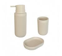 Accessoires de Salle de Bain Relaxdays, 3 pièces, Porte-Savon, Distributeur de Savon, gobelet, polyresine, Beige