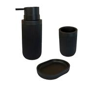 Accessoires de Salle de Bain Relaxdays, 3 pièces, Porte-Savon, Distributeur de Savon, gobelet, polyresine, Noir