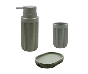 Accessoires de Salle de Bain Relaxdays, 3 pièces, Porte-Savon, Distributeur de Savon, gobelet, polyrésine, Gris Clair