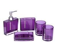 Accessoires de Salle de Bain Violets, Ensemble de Salle de Bain en Acrylique Violet 5 Pièces avec Porte-Savon, Distributeur, Porte-Brosse à Dents, Gobelet pour Maison Hôtel