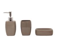 MSV – Ensemble accessoires salle de bain 3 pièces céramique Taupe – Distributeur, porte-savon, gobelet