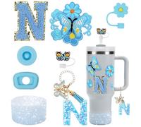 Accessoires de tasse Stanley ; tasse Stanley bleue ; accessoires de coupe Stanley bleus ; tasse Stanley Stitch ; bleu ; accessoires de coupe Stitch Stanley (lettre N, bleu)