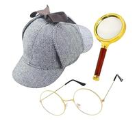 Accessoires de tenue de détective, déguisement de détective - Chapeau lunettes loupe pour et adultes - Cosplay théâtral, performance sur scène, fête à thème, anniversaire, Halloween