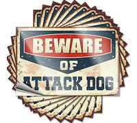Accessoires de voiture Beware of Attack Dog Lot de 10 autocollants amusants pour voitures et farces pour adultes (8 x 12 cm)
