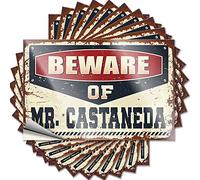 Accessoires de voiture Beware of Mr. Castaneda Lot de 10 autocollants amusants pour porte de bar ou grotte (6 x 9 cm)
