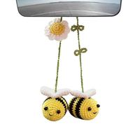 Accessoires De Voiture D’abeille Au Crochet - Ornement De Voiture D’abeillee Tricoté À La Main | Pendentif De Rétroviseur D'abeille Tissé, Facile À Attacher, Bijoux Décoratifs De Voiturre Pour Les Amo