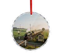 Accessoires de voiture en forme de train à un passage rural - Pendentifs imprimés pour rétroviseur - Convient pour décorer les arbres de Noël, les bureaux, les cheminées, les intérieurs de voiture ou