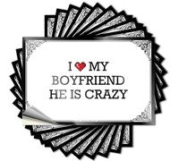 Accessoires de voiture « I Love My Boyfriend He is Crazy » - Autocollants amusants pour pare-chocs de voiture pour adultes (12 x 18 cm)