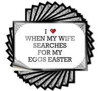 Accessoires de voiture « I Love When My Wife Searches for Eggs » - Autocollants de Pâques pour voiture familiale - Autocollants amusants pour pare-chocs pour adultes (6 x 9 cm)