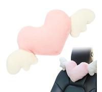 Accessoires de voiture Kawaii, oreiller de l'appui-tête de voiture Kawaii avec aile ange, oreiller de cou en forme de coeur pour voiture, accessoires de voiture mignonnes confortables douces pour voy