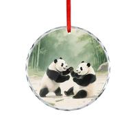 Accessoires de voiture Panda jouant avec ses compagnons imprimés pour rétroviseurs suspendus adaptés pour décorer les arbres de Noël, les bureaux, les cheminées, les intérieurs de voiture ou partout