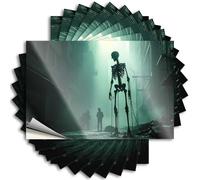 Accessoires de voiture - Un squelette géant métier à tisser sur deux personnes dans une allée insolite et brumeuse - Lot de 10 autocollants amusants pour pare-chocs de voiture pour adultes (12 x 18 cm