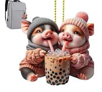 Accessoires de voitures de porc - Adorable Charm d'animaux, 2d Jolie Piggy Decoration | Pendre de rétroviseur arrière, accent d'ornement d'arbre acrylique, mignon dessin animé de décoration de cochon
