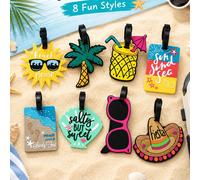 Accessoires de voyage en silicone avec des motifs de lunettes de soleil et de palmiers, comprenant un porte-carte d'embarquement, une étiquette de bagage et un porte-carte de transfert, parfait pour l