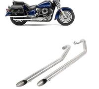 Accessoires d'échappement Silencieux Double Échappement Slash Cut Pour Y-AMAHA V Star 1100 1999 2000 2001 2002 2003 2004 2005 2006 2007 2008 2009(Chrome)
