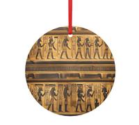 Accessoires décoratifs festifs en aluminium imprimé hiéroglyphes égyptiens - Boules à pendentif double face pour décoration de Noël multi-scènes