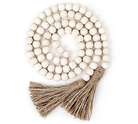 Accessoires décoratifs pour la maison, guirlande de perles en bois, guirlande de pompons, 1 guirlande de perles en bois de 152,4 cm avec pompons, perles rustiques, décoration de prière à suspendre au