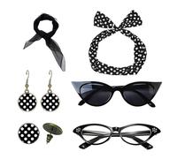 Accessoires des années 50 pour filles, serre-tête à pois avec nœud rouge et boucles d'oreilles pendantes imprimées | Bandeaux vintage à pois avec écharpe en mousseline de soie, lunettes pour
