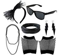 Accessoires des années 80 - Accessoires de costume des années 80 - Ensemble d'accessoires de déguisement en dentelle - Bandeau lunettes en silicone - Bracelets résille - Gants