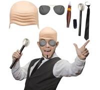 Accessoires d'Halloween Ensemble pour adulte - Casquette nue adulte Microphone cravate noire Halloween Prop Moustache, accessoire de déguisement pour homme pour cosplay de musique