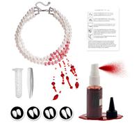 Accessoires d'Halloween pour femme style vampire : collier, traces de sang artificiel et dents de vampire