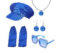 Accessoires disco années 1960 et 1970 80 pour femme - Ensemble de boucles d'oreilles, lunettes de soleil, paillettes, casquettes, collier, boucles d'oreilles, rockstars, tenues cool