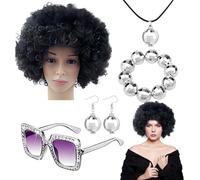 Accessoires disco des années 70 | Costume de rappeur disco des années 70 - Perruque afro, boucles d'oreilles, lunettes de , ballon, collier, kit de fête pour homme et femme