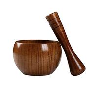 Accessoires Ensemble de mortier et pilon en bois, bol broyeur rond en bois d'aspect brillant for guacamole, salsa, broyeur d'herbes et pilule, 4,7 pouces pour Herbes