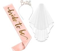 Accessoires EVJF Bride to Be, Kit 3 Pièces - Écharpe, Diadème, Voile avec Peigne, Idéal pour Enterrement Vie Jeune Fille, Fête Prénuptiale, Mariage et Cadeau Mariée