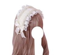 Accessoires for cheveux Lolita, serre-tête en dentelle avec nœud, coiffe en perles, serre-tête de demoiselle d'honneur, épingle à cheveux for robe de fille, coiffe tendance(Milky white)