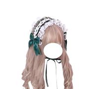 Accessoires for cheveux Lolita, serre-tête en dentelle for filles, épingle à cheveux avec nœud en ruban, coiffe de servante, serre-tête de cosplay animé, cadeau d'anniversaire(Dark Green)
