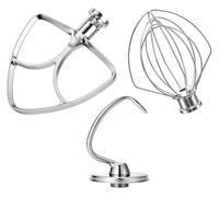 Accessoires For Robot Pâtissier En Acier Inoxydable, Ensemble De 3 Pièces (batteur Plat, Crochet Pétrisseur, Fouet), Compatibles Avec Les Robots KitchenAid Et Les Bols De 4,5 À 5 Litres.