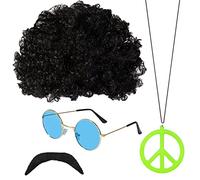 Accessoires hippie - Costume hippie des années 70, collier signe de paix - accessoire des années 60 - perruque afro, lunettes, moustache, collier de la paix, costume hippie des années 70 pour homme