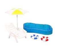 Accessoires miniatures au bord de la piscine pour amateurs de 1/12 maisons de poupées avec chaise de plage et anneaux de natation, accessoires pour maisons de poupée