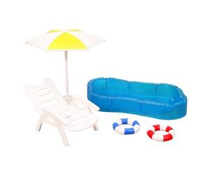 Accessoires miniatures au bord de la piscine pour amateurs de 1/12 maisons de poupées avec chaise de plage et anneaux de natation, accessoires pour maisons de poupée