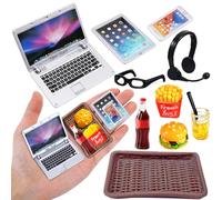 Accessoires Miniatures de GNOME, Accessoires Miniatures de Maison de poupée 1/12 Ordinateur Portable Miniature téléphone Portable Mini Lunettes Hamburger cola Frites Plateau de Boissons