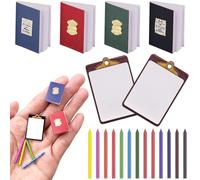 Accessoires miniatures de lutins, 19 pièces 1/12 Noël Mini Maison de Poupées Accessoires Livre Tableau Ensemble de Crayons de Couleur, 1/12 Miniature Fournitures Scolaires Accessoires de Lutins