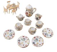 Accessoires miniatures pour maison de poupée, mini service à thé à l'échelle 1 : 12, service thé miniature en porcelaine avec mini tasses, assiette et théière pour accessoires de maison poupée