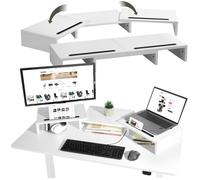Accessoires ordinateur - TECTAKE - Support de moniteur BOZEN 3 pièces avec supports pour smartphone, 79-115 x 27 x 10,5 cm - Blanc