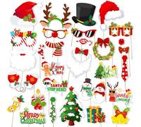 Accessoires photo de Noël | Kit de 30 pièces avec panneaux de posture de Noël, décoration amusante avec chaussettes chapeaux Père Noël pour table murale adulte