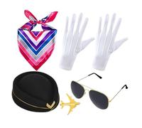 Accessoires photo pour costume d'hôtesse de l'air - Ensemble de 5 écharpes pour agent de bord, accessoires amusants pour habiller l'équipage de conduite, tenue de fête pour jeu de rôle | Nouvel An Quo